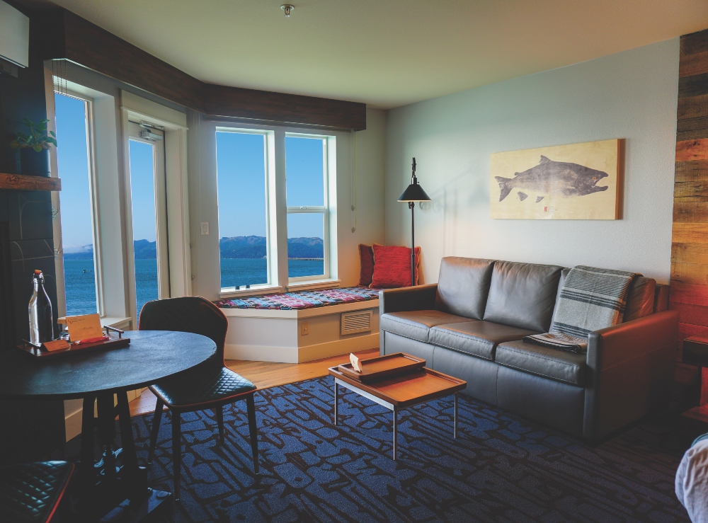 Deluxe King guest room at Astoria’s Cannery Pier Hotel &amp; Spa